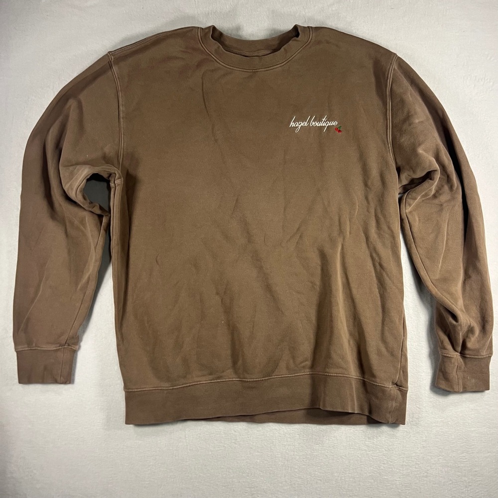 Hazel Boutique Brown Embroidered Cherry Crewneck Sweatshirt Size L